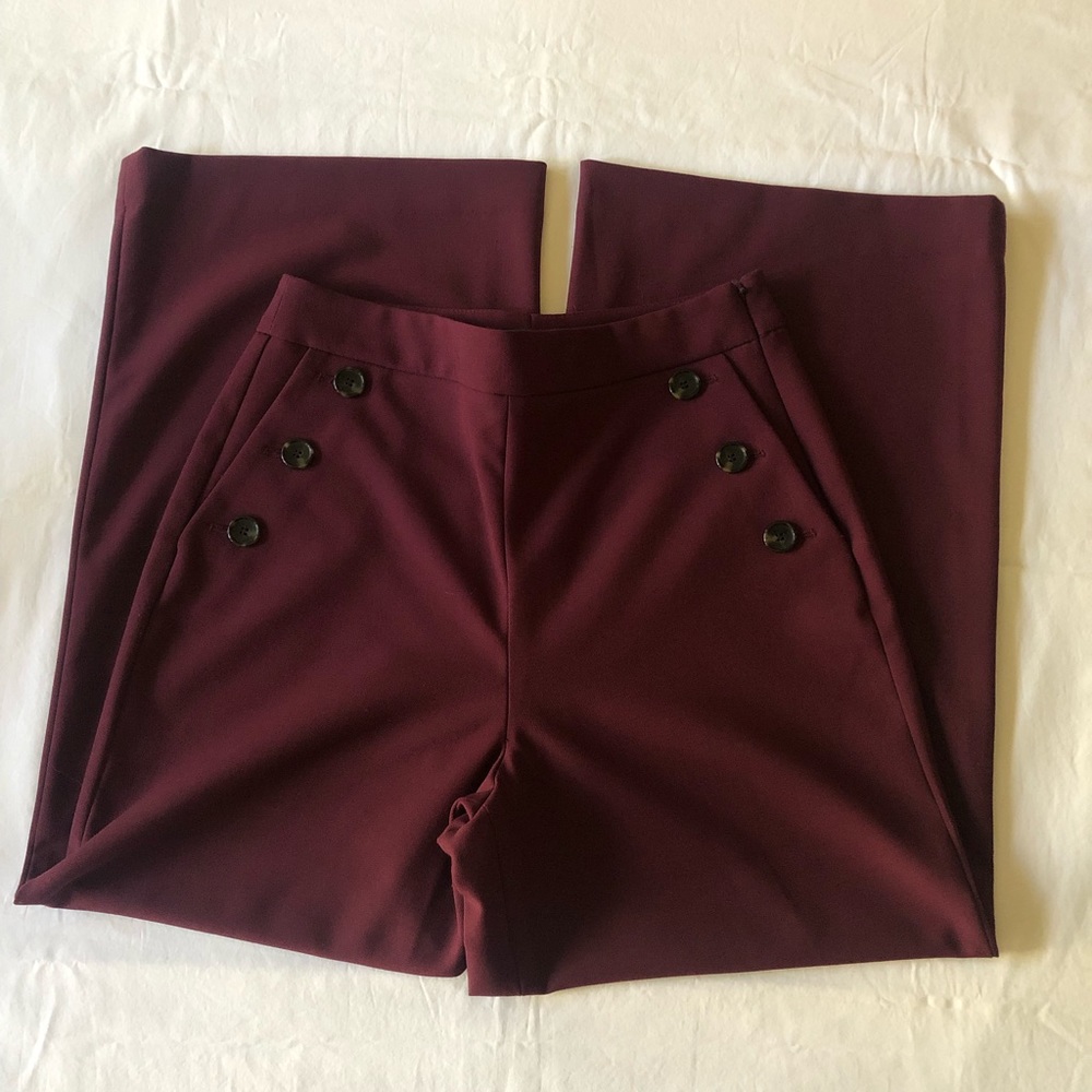 Halogen cranberry wide-leg crop trousers with button detail size 2